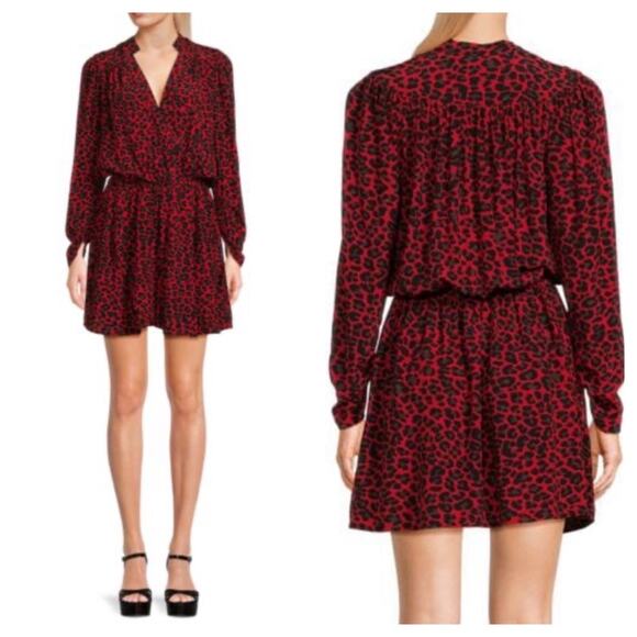 Zadig & Voltaire Reveal Leopard Print Long Sleeve Blouson Minidress - Picture 1 of 16